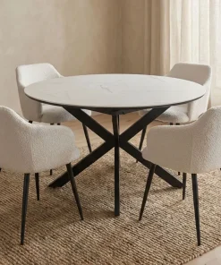 Table extensible Tyrese 160cm pieds en étoile et plateau effet marbre Blanc