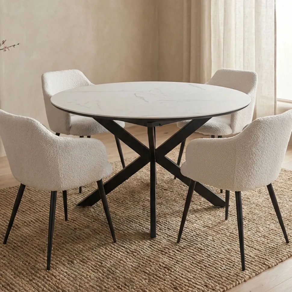 Table extensible Tyrese 160cm pieds en étoile et plateau effet marbre Blanc
