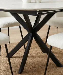 Table extensible Tyrese 160cm pieds en étoile et plateau effet marbre Blanc