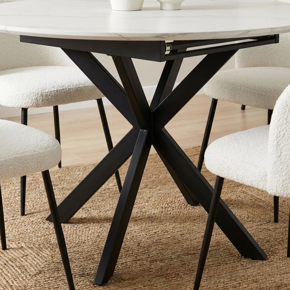 Table extensible Tyrese 160cm pieds en étoile et plateau effet marbre Blanc