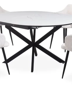 Table extensible Tyrese 160cm pieds en étoile et plateau effet marbre Blanc
