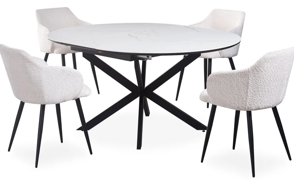 Table extensible Tyrese 160cm pieds en étoile et plateau effet marbre Blanc