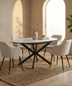 Table extensible Tyrese 160cm pieds en étoile et plateau effet marbre Blanc