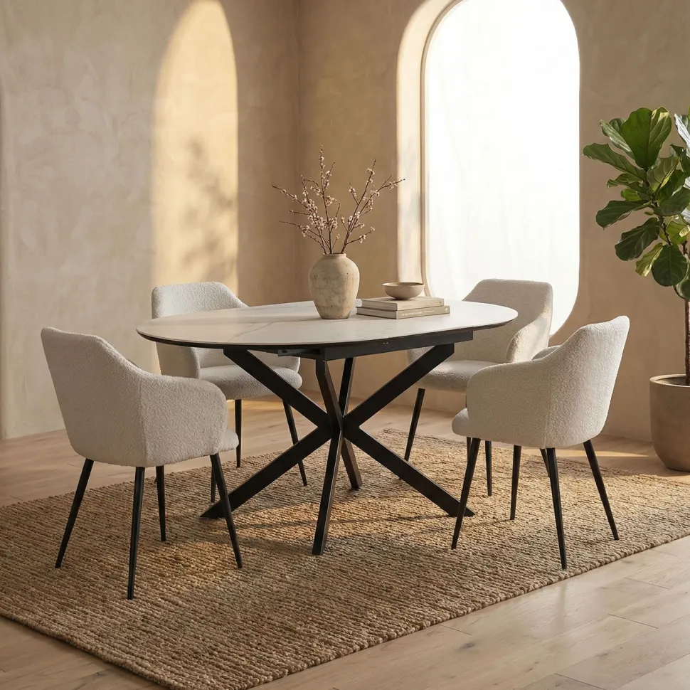 Table extensible Tyrese 160cm pieds en étoile et plateau effet marbre Blanc