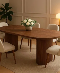 Table ovale Burundi avec pieds design style colonnes Bois Noyer