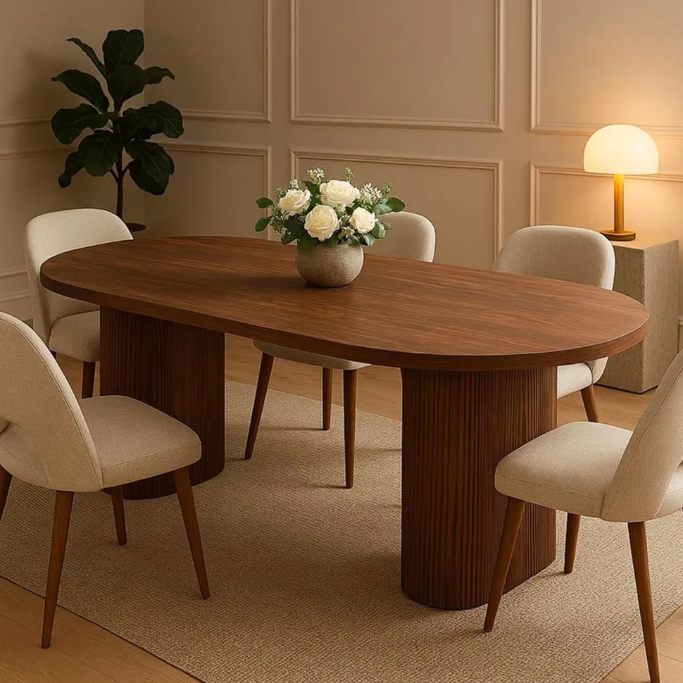 Table ovale Burundi avec pieds design style colonnes Bois Noyer
