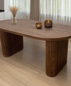 Table ovale Burundi avec pieds design style colonnes Bois Noyer