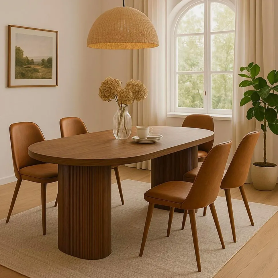 Table ovale Burundi avec pieds design style colonnes Bois Noyer