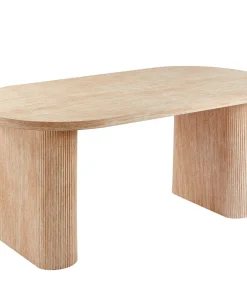 Table ovale Burundi avec pieds design style colonnes Effet travertin Beige