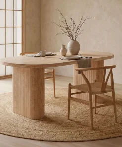 Table ovale Burundi avec pieds design style colonnes Effet travertin Beige