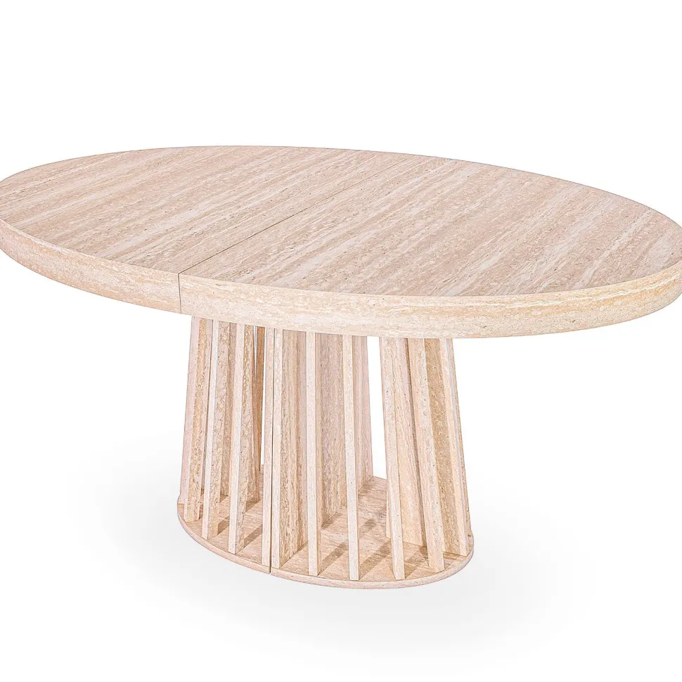 Table ovale extensible 150-300cm Eliza Effet Travertin Beige