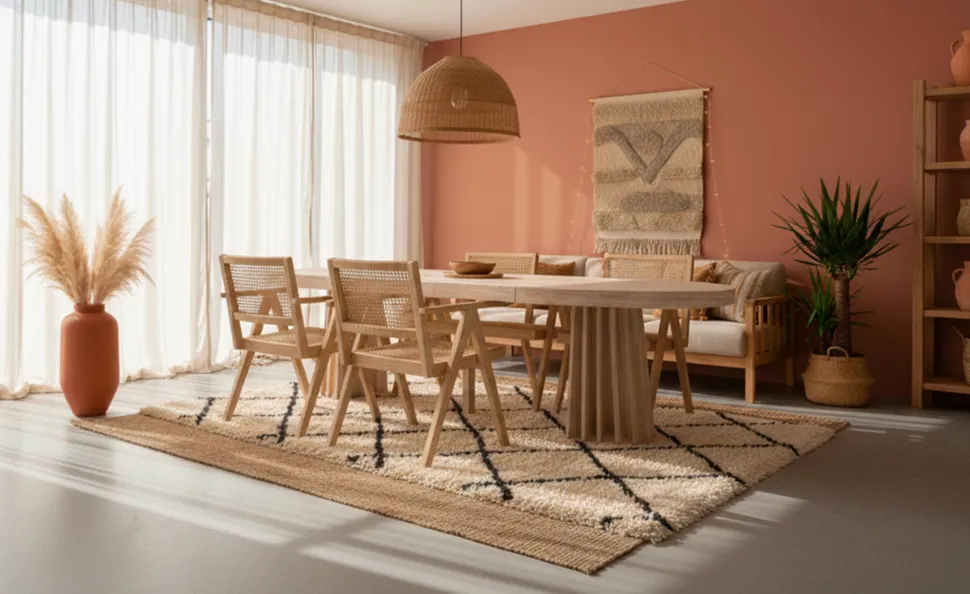 Table ovale extensible 150-300cm Eliza Effet Travertin Beige