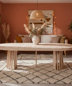 Table ovale extensible 150-300cm Eliza Effet Travertin Beige