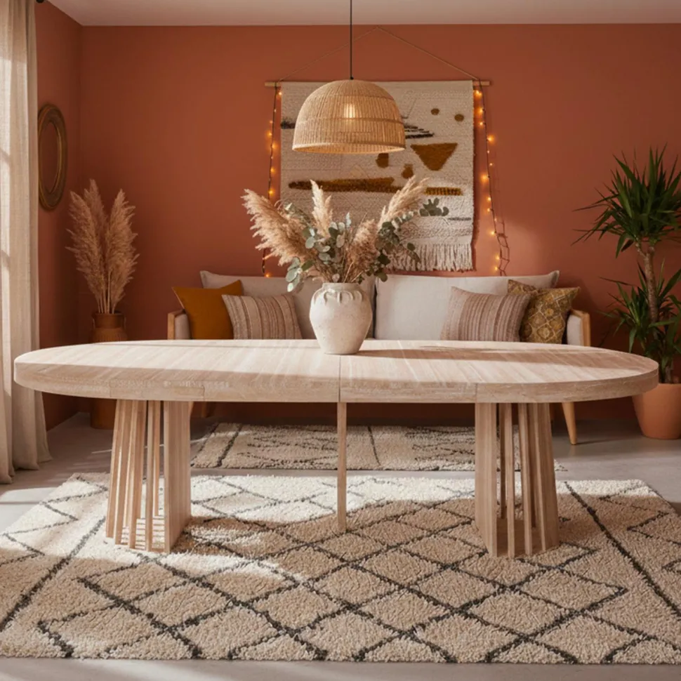 Table ovale extensible 150-300cm Eliza Effet Travertin Beige
