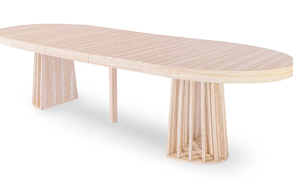 Table ovale extensible 150-300cm Eliza Effet Travertin Beige