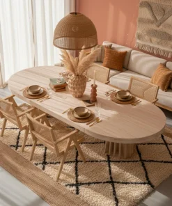 Table ovale extensible 150-300cm Eliza Effet Travertin Beige