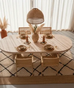 Table ovale extensible 150-300cm Eliza Effet Travertin Beige