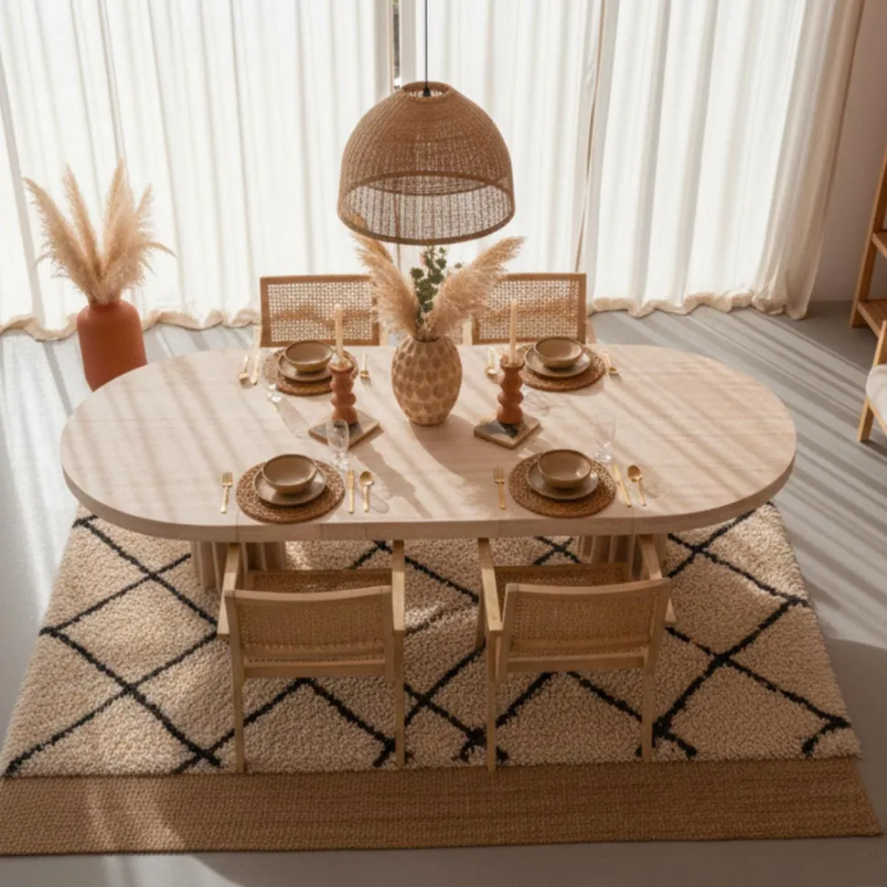 Table ovale extensible 150-300cm Eliza Effet Travertin Beige