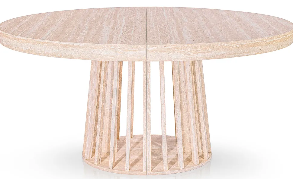 Table ovale extensible 150-300cm Eliza Effet Travertin Beige