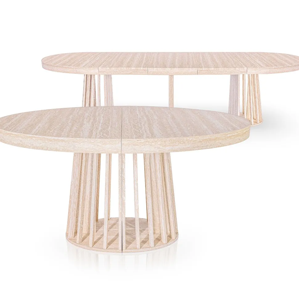 Table ovale extensible 150-300cm Eliza Effet Travertin Beige