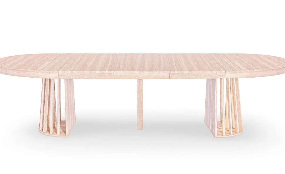 Table ovale extensible 150-300cm Eliza Effet Travertin Beige