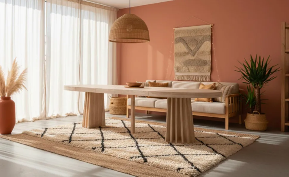 Table ovale extensible 150-300cm Eliza Effet Travertin Beige