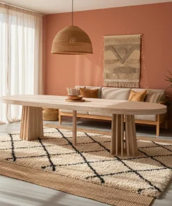Table ovale extensible 150-300cm Eliza Effet Travertin Beige
