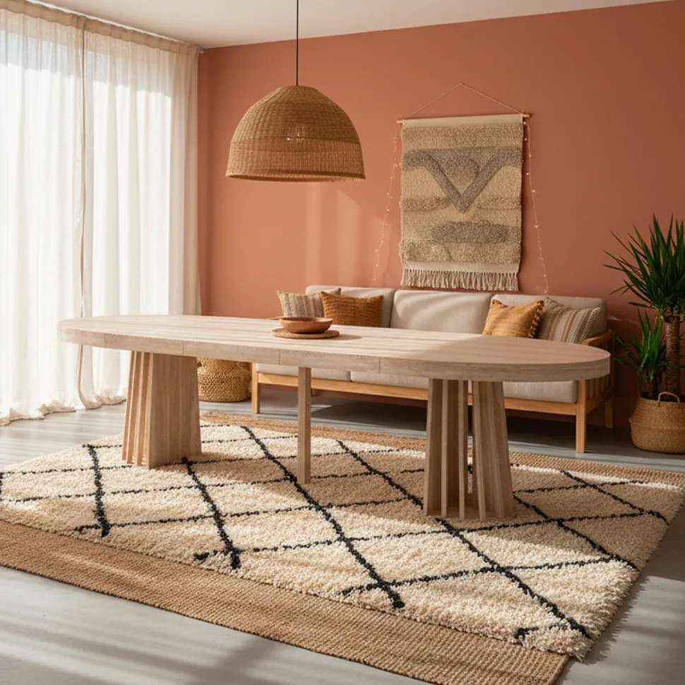 Table ovale extensible 150-300cm Eliza Effet Travertin Beige