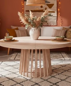 Table ovale extensible 150-300cm Eliza Effet Travertin Beige