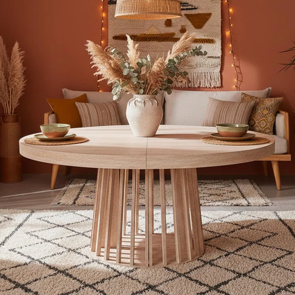 Table ovale extensible 150-300cm Eliza Effet Travertin Beige