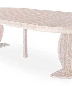 Table ovale extensible L110-260cm Icarios avec pieds design Effet travertin Beige