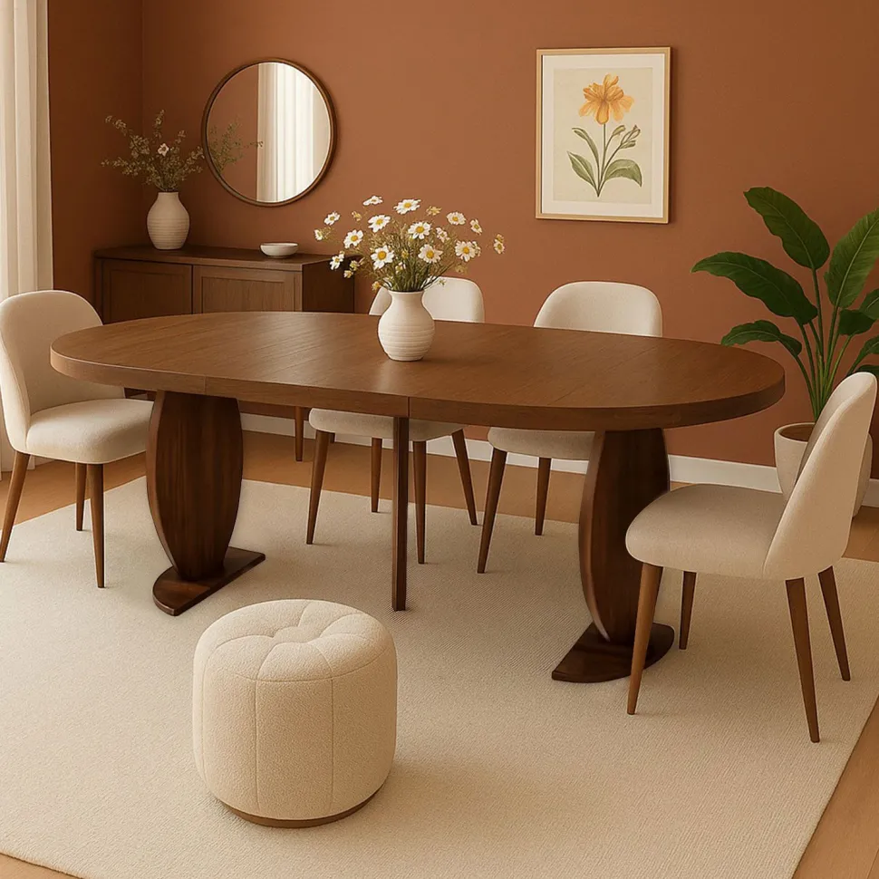 Table ovale extensible L110-260cm Icarios avec pieds design Bois Noyer