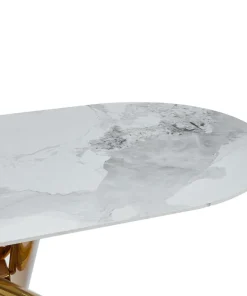 Table ovale 90x180cm Rusking Effet marbre blanc et pieds croisés Métal doré