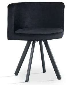 Table rectangulaire 150cm avec 6 chaises gain de place Oslo XL Effet marbre noir et Velours Noir