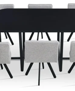 Table rectangulaire 150cm avec 6 chaises gain de place Oslo Noir et Tissu Gris