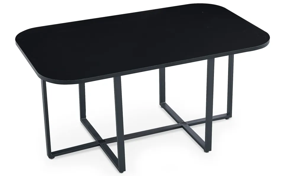 Table rectangulaire 150cm avec 6 chaises gain de place Oslo Noir et Tissu Gris
