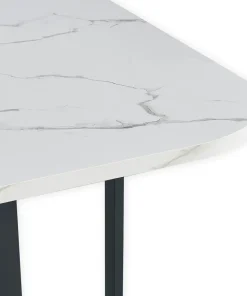 Table rectangulaire 150cm avec 6 chaises gain de place Oslo XL Effet marbre blanc et Velours Noir