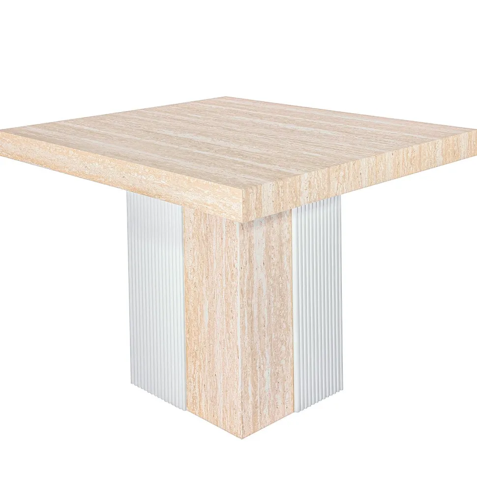 Table rectangulaire extensible Virzon 100-240cm Effet Travertin Beige et rainurage Blanc