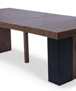 Table rectangulaire extensible Virzon 100-240cm Bois noisette et rainurage Noir