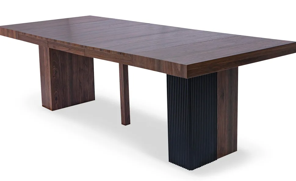 Table rectangulaire extensible Virzon 100-240cm Bois noisette et rainurage Noir