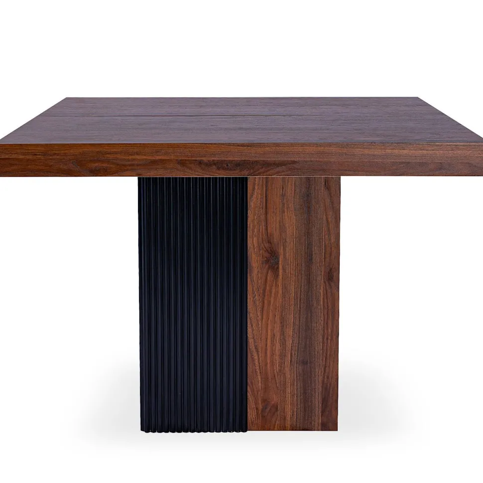 Table rectangulaire extensible Virzon 100-240cm Bois noisette et rainurage Noir