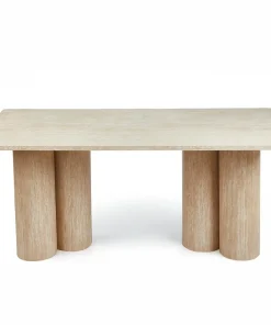 Table rectangulaire pieds colonnes design Historic 90x180cm Effet Travertin Beige