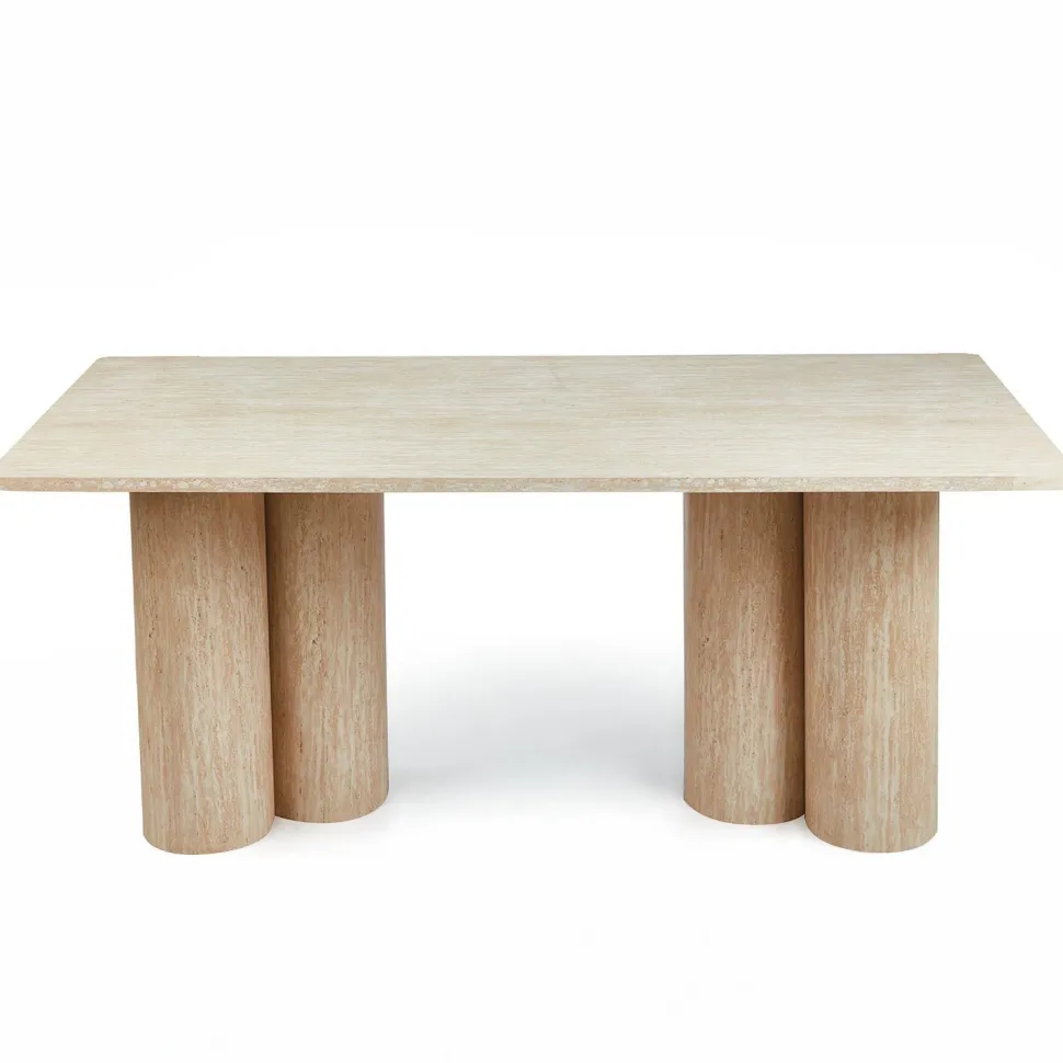 Table rectangulaire pieds colonnes design Historic 90x180cm Effet Travertin Beige