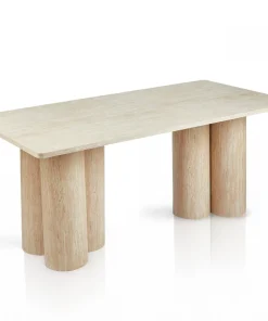 Table rectangulaire pieds colonnes design Historic 90x180cm Effet Travertin Beige