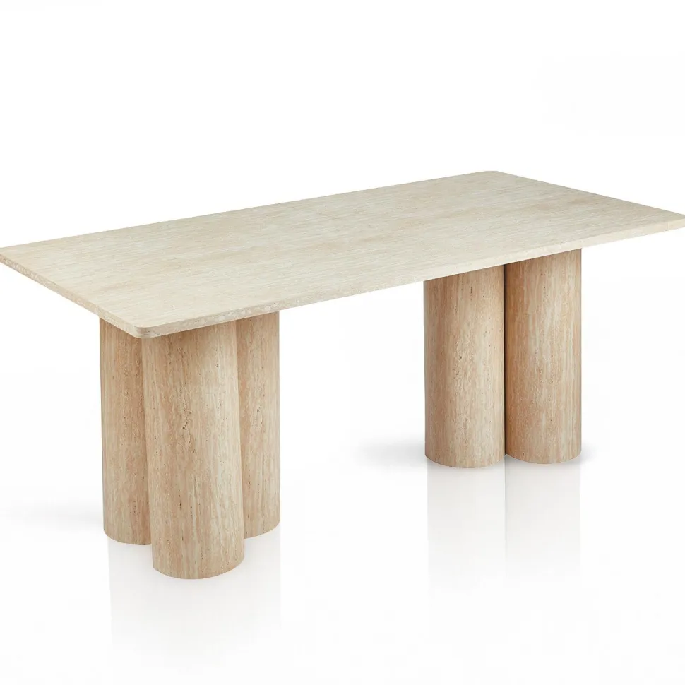 Table rectangulaire pieds colonnes design Historic 90x180cm Effet Travertin Beige