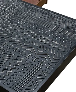 Table rectangulaire style ethnique 60x120cm Kinshasa 2 tiroirs Bois Noir