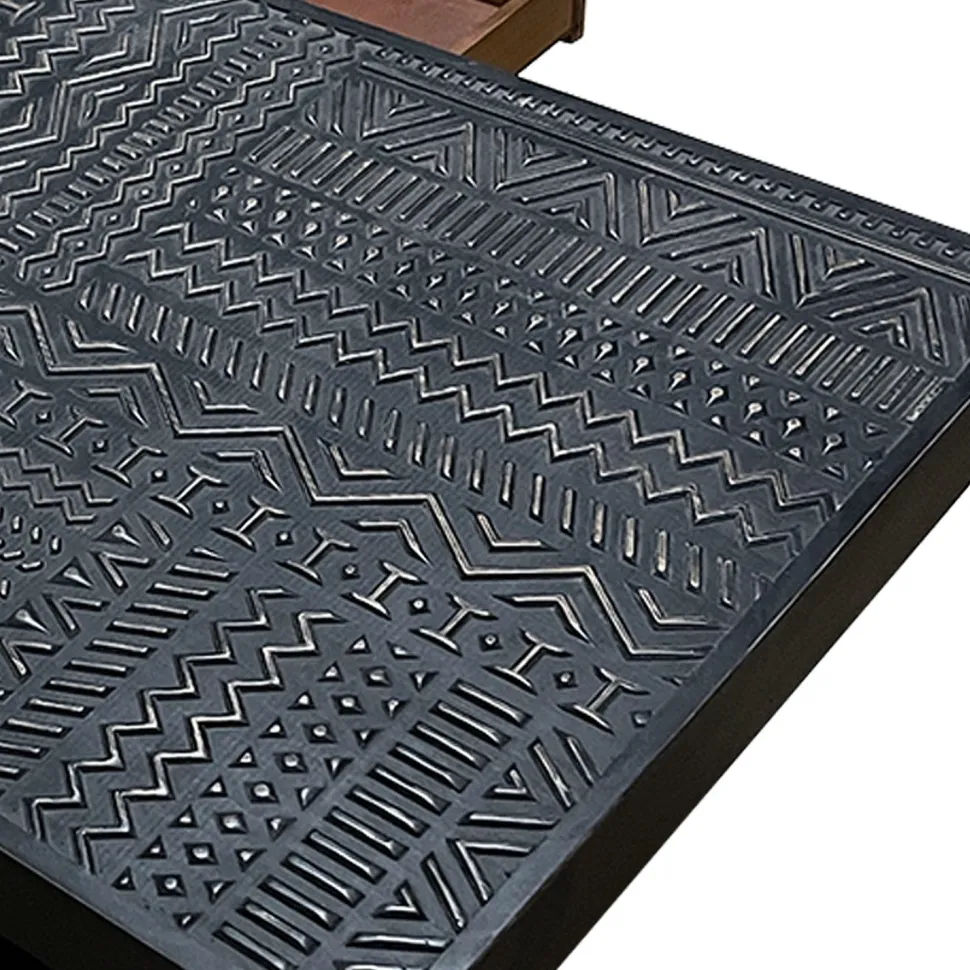 Table rectangulaire style ethnique 60x120cm Kinshasa 2 tiroirs Bois Noir