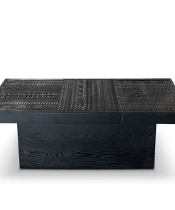 Table rectangulaire style ethnique 60x120cm Kinshasa 2 tiroirs Bois Noir