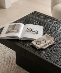 Table rectangulaire style ethnique 60x120cm Kinshasa 2 tiroirs Bois Noir