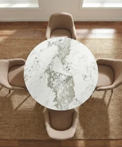 Table ronde Bangui 120cm Céramique effet marbre Blanc et pieds croisés Métal Noir